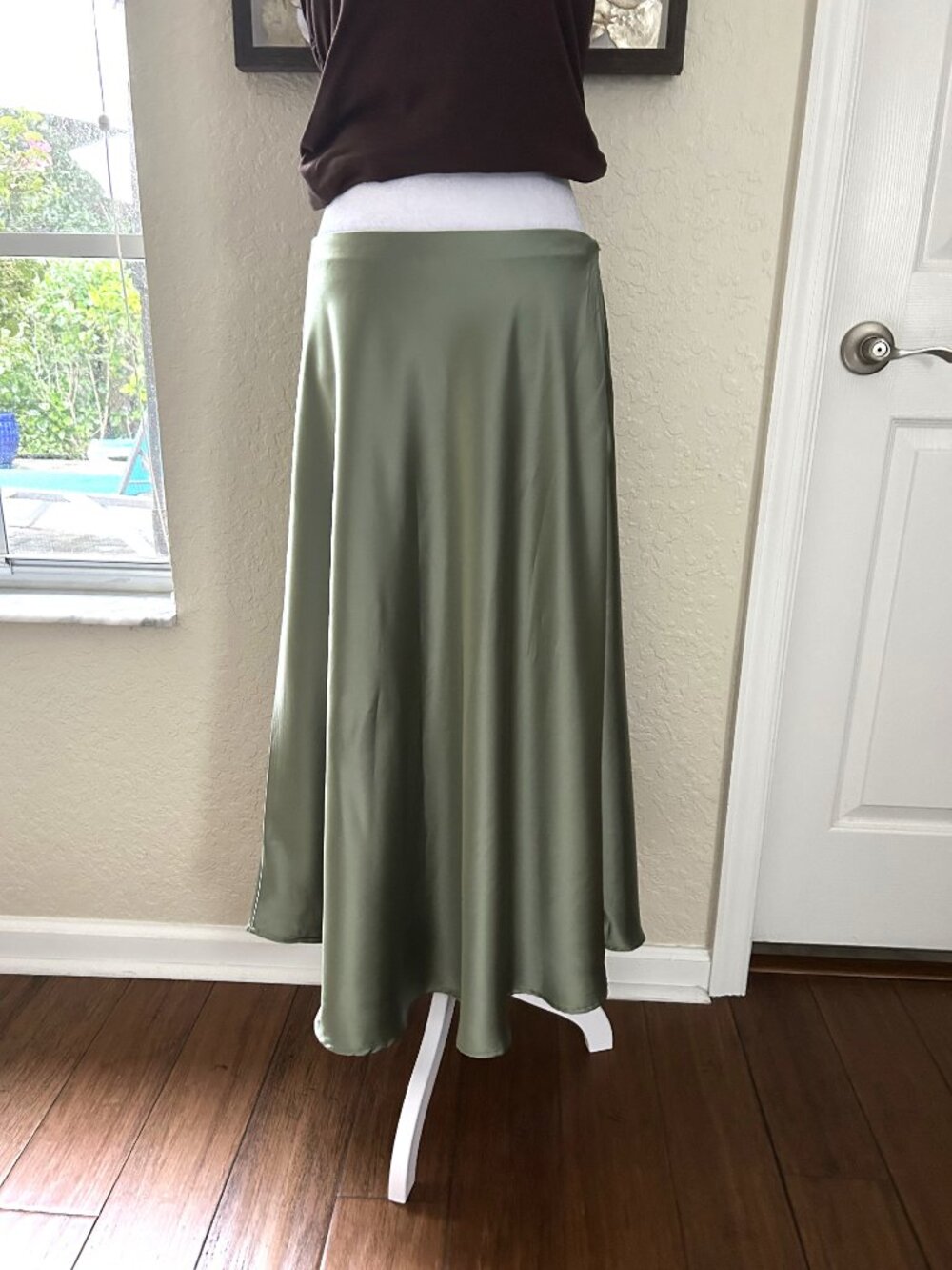 NWOT Sage Green Satin Midi Skirt